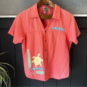 Ezze Wear Coral Cruisewear‎ Turtle Cotton Gauze Button Down Size Small